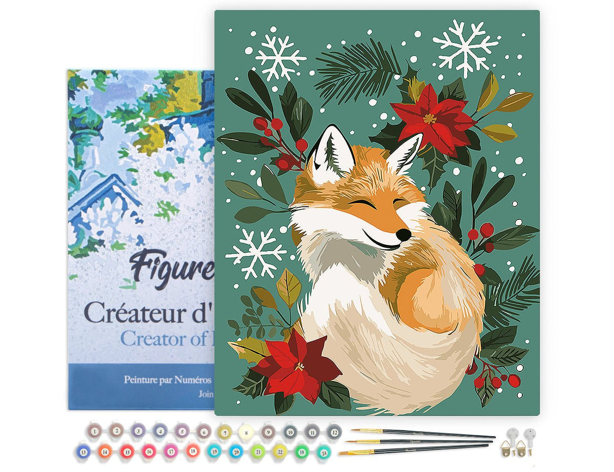 Malen nach Zahlen 40x50cm auf Keilrahmen gespannt Figured’Art Kleiner Weihnachts-Fuchs - Kidis Art
