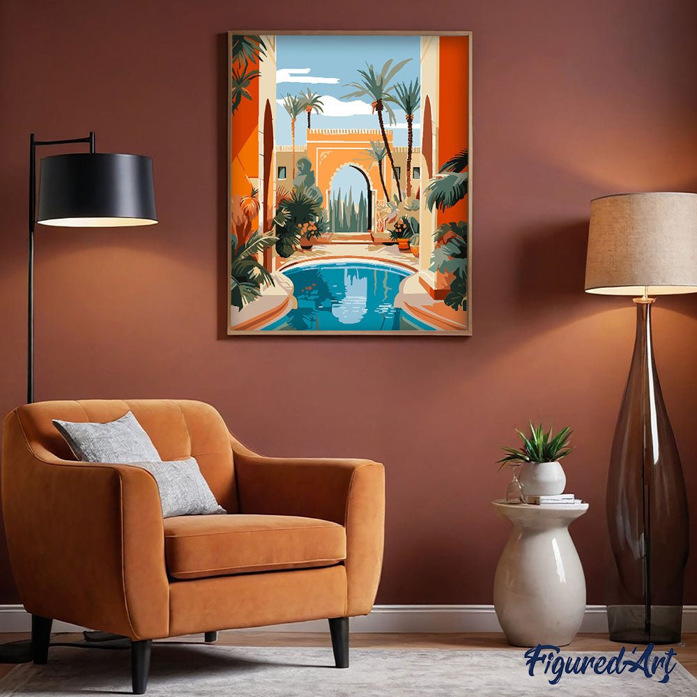 Malen nach Zahlen 40x50cm auf Keilrahmen gespannt Figured’Art Luxuriöse marokkanische Villa - Kidis Art