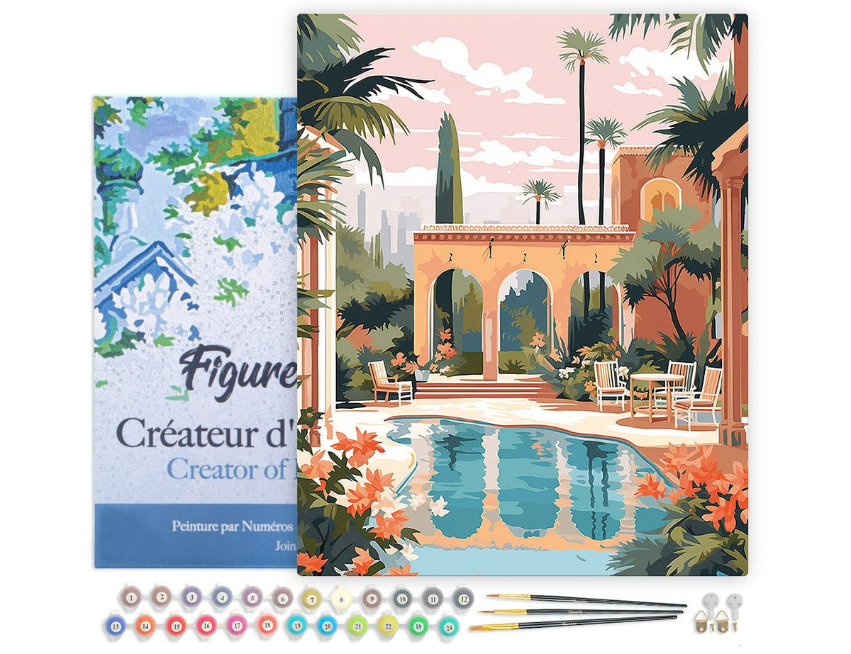 Malen nach Zahlen 40x50cm auf Keilrahmen gespannt Figured’Art Luxuriöse Villa in Marrakesch - Kidis Art