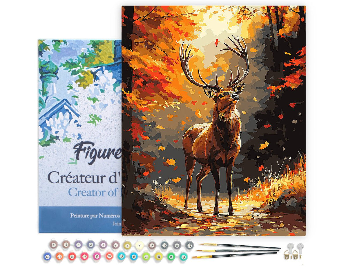 Malen nach Zahlen 40x50cm auf Keilrahmen gespannt Figured’Art Majestätischer Hirsch im Herbst - Kidis Art