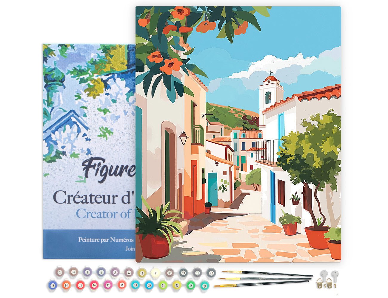 Malen nach Zahlen 40x50cm auf Keilrahmen gespannt Figured’Art Mediterrane Gasse - Kidis Art