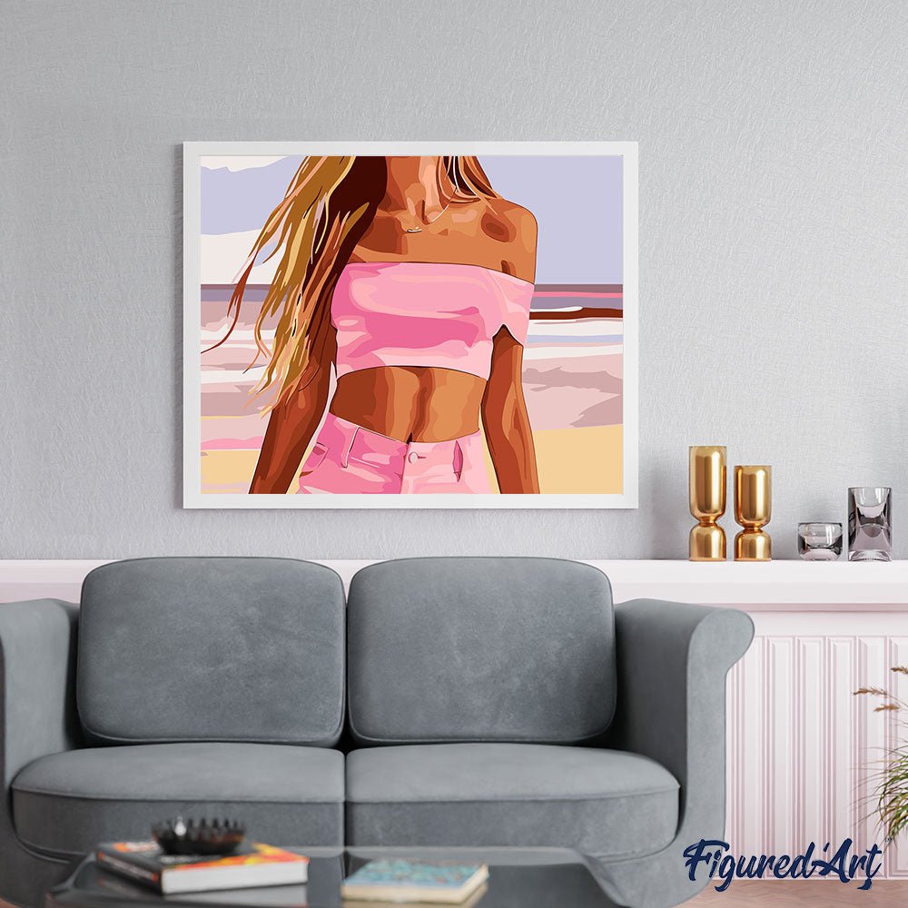 Malen nach Zahlen 40x50cm auf Keilrahmen gespannt Figured’Art Meer, Sand und Stil - Kidis Art