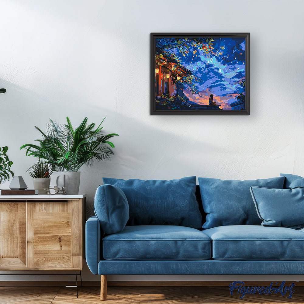 Malen nach Zahlen 40x50cm auf Keilrahmen gespannt Figured’Art Nachtansicht mit Laterne - Kidis Art