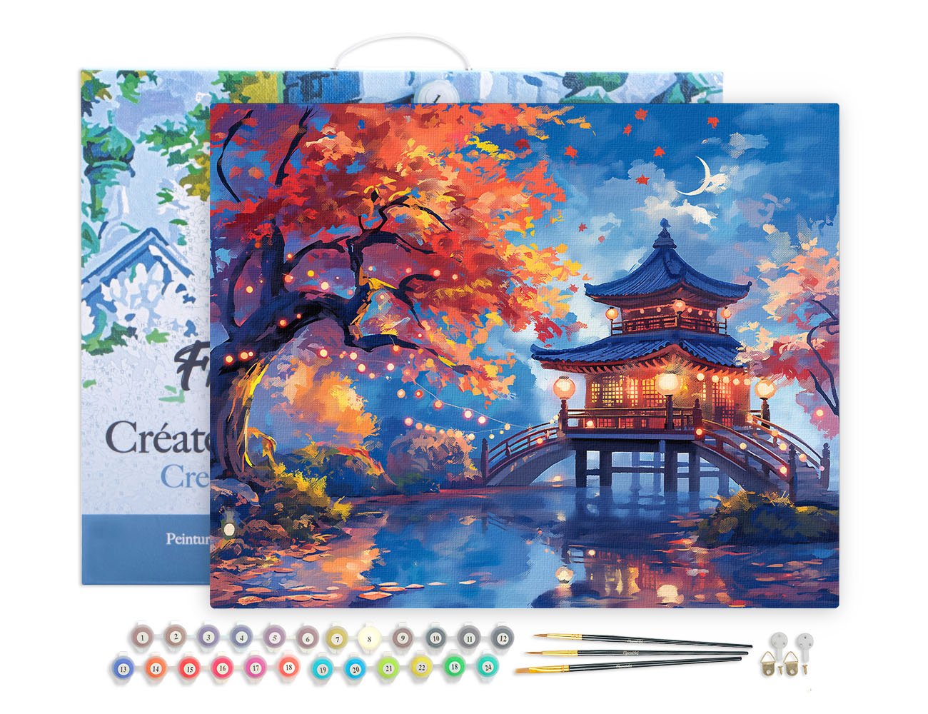 Malen nach Zahlen 40x50cm auf Keilrahmen gespannt Figured’Art Pagode in einer Herbstnacht - Kidis Art