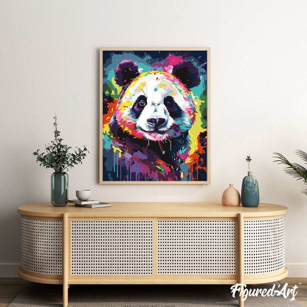 Malen nach Zahlen 40x50cm auf Keilrahmen gespannt Figured’Art Panda Farbenfroh Abstrakt - Kidis Art
