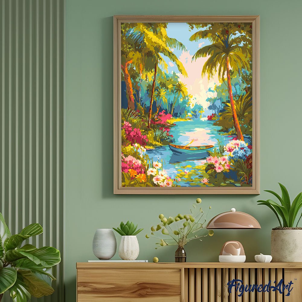 Malen nach Zahlen 40x50cm auf Keilrahmen gespannt Figured’Art Paradiesischer Fluss - Kidis Art