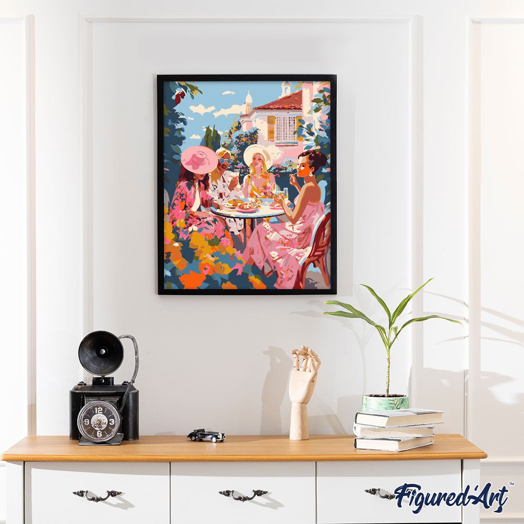Malen nach Zahlen 40x50cm auf Keilrahmen gespannt Figured’Art Party im Jardin des Divas - Kidis Art