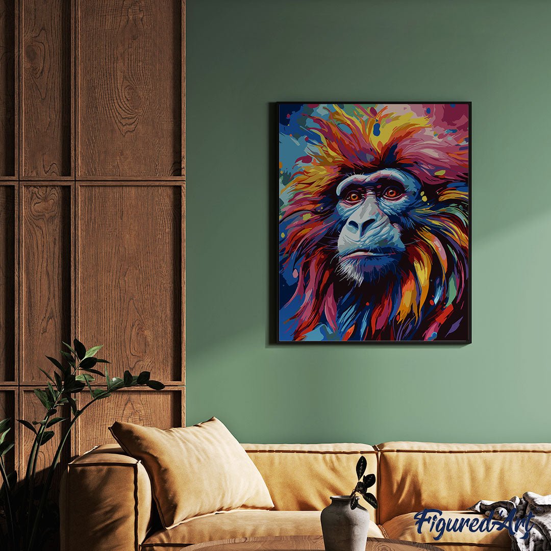 Malen nach Zahlen 40x50cm auf Keilrahmen gespannt Figured’Art Pavian Farbenfroh Abstrakt - Kidis Art