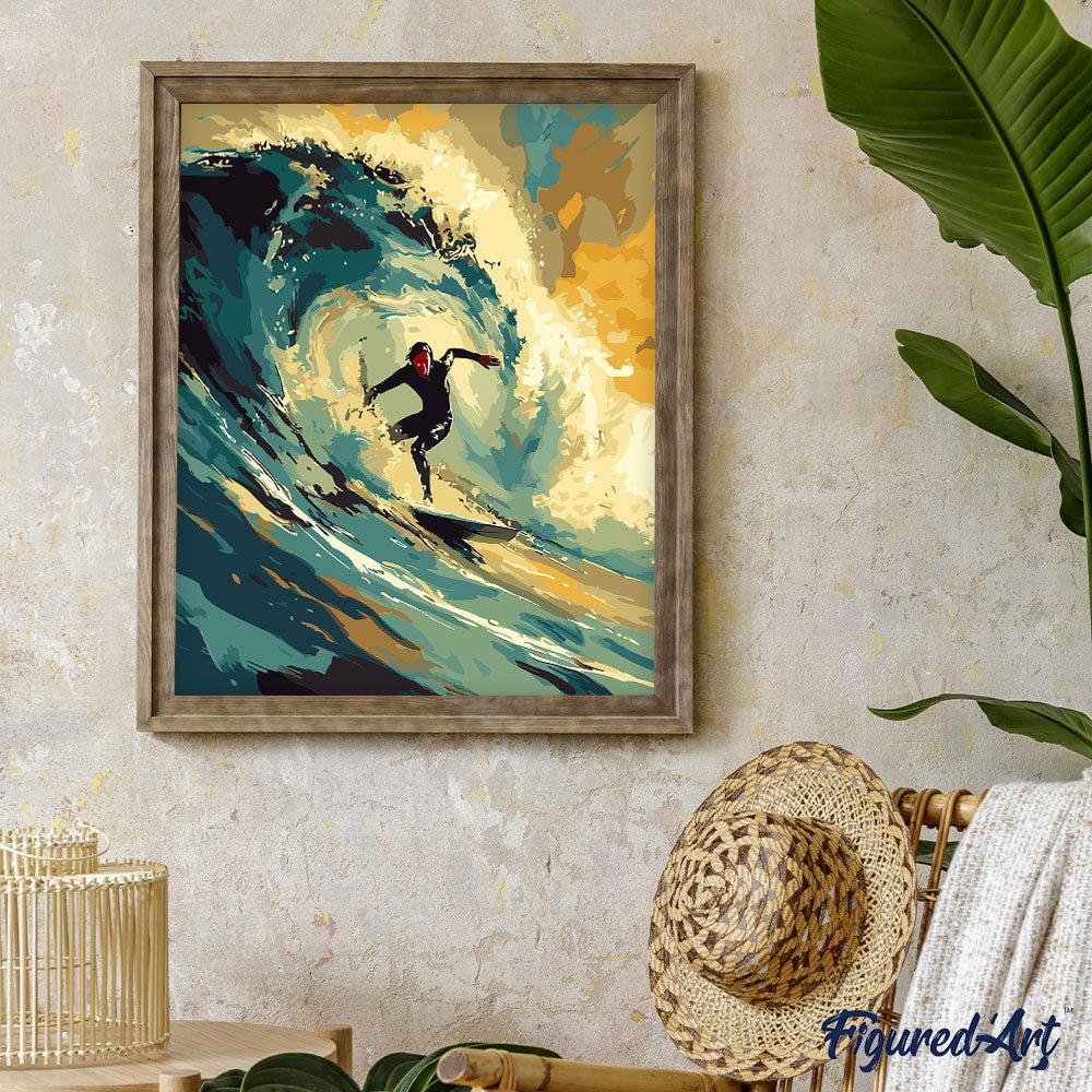 Malen nach Zahlen 40x50cm auf Keilrahmen gespannt Figured’Art Professioneller Surfer - Kidis Art