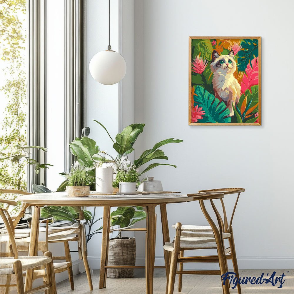 Malen nach Zahlen 40x50cm auf Keilrahmen gespannt Figured’Art Ragdoll-Kätzchen im Dschungel - Kidis Art