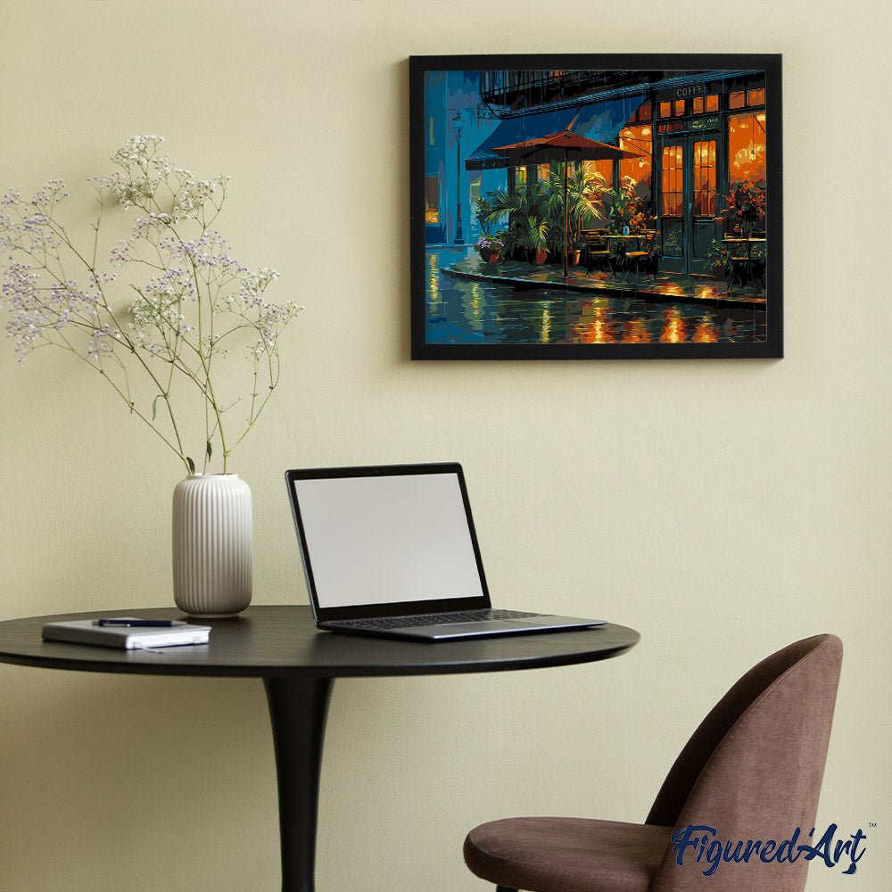 Malen nach Zahlen 40x50cm auf Keilrahmen gespannt Figured’Art Regnerisches Straßencafé - Kidis Art