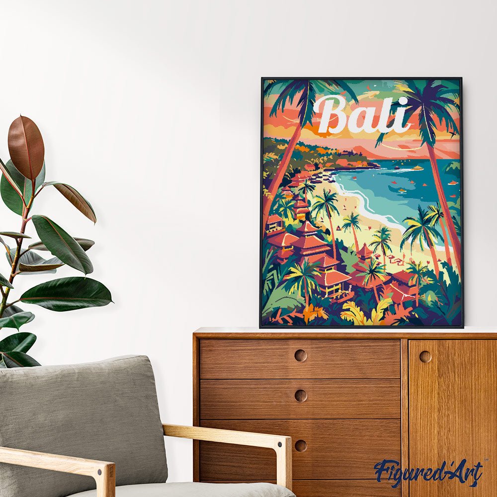 Malen nach Zahlen 40x50cm auf Keilrahmen gespannt Figured’Art Reiseposter Bali - Kidis Art