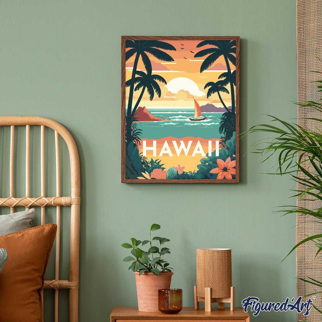 Malen nach Zahlen 40x50cm auf Keilrahmen gespannt Figured’Art Reiseposter Hawaii - Kidis Art