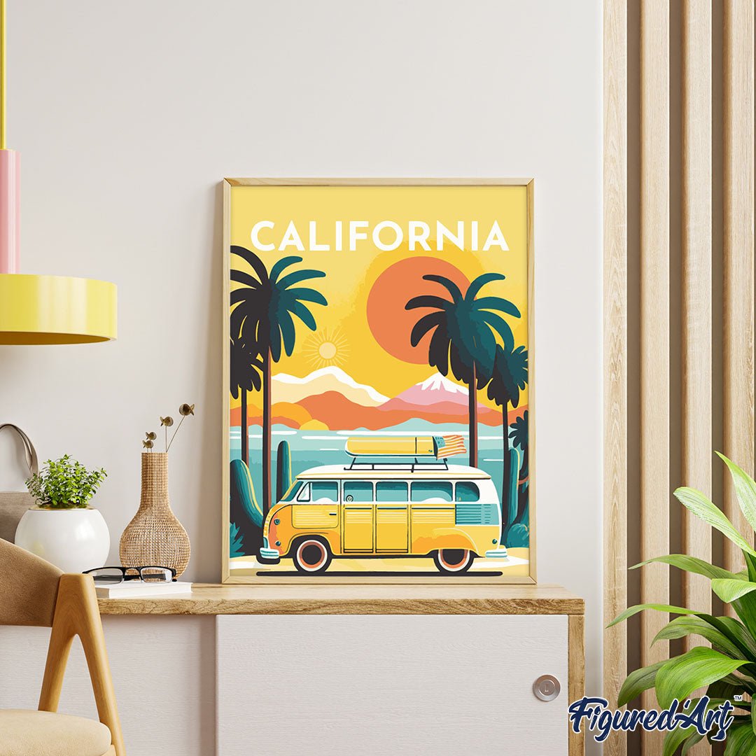 Malen nach Zahlen 40x50cm auf Keilrahmen gespannt Figured’Art Reiseposter Kalifornien - Kidis Art