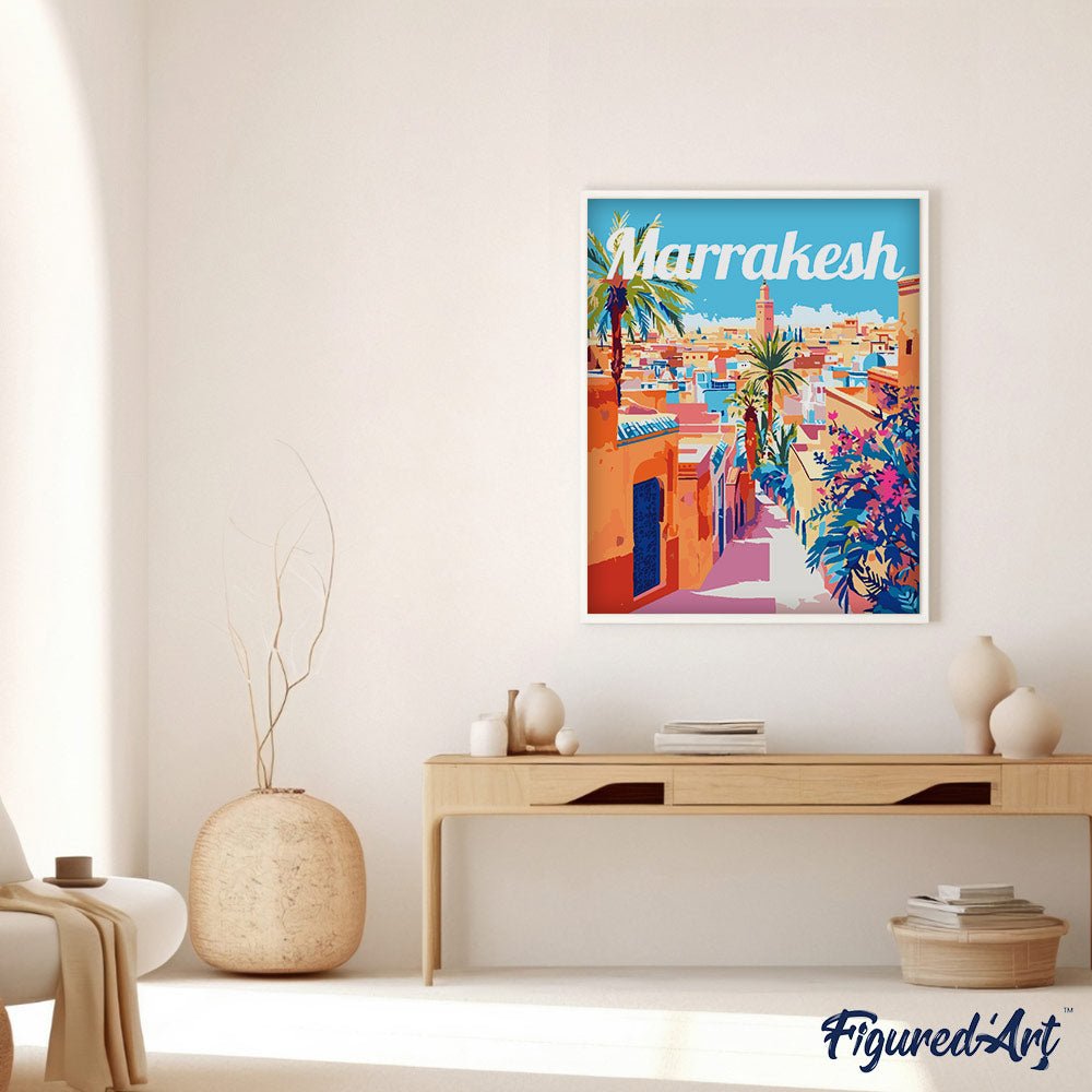 Malen nach Zahlen 40x50cm auf Keilrahmen gespannt Figured’Art Reiseposter Marrakesch Marokko - Kidis Art
