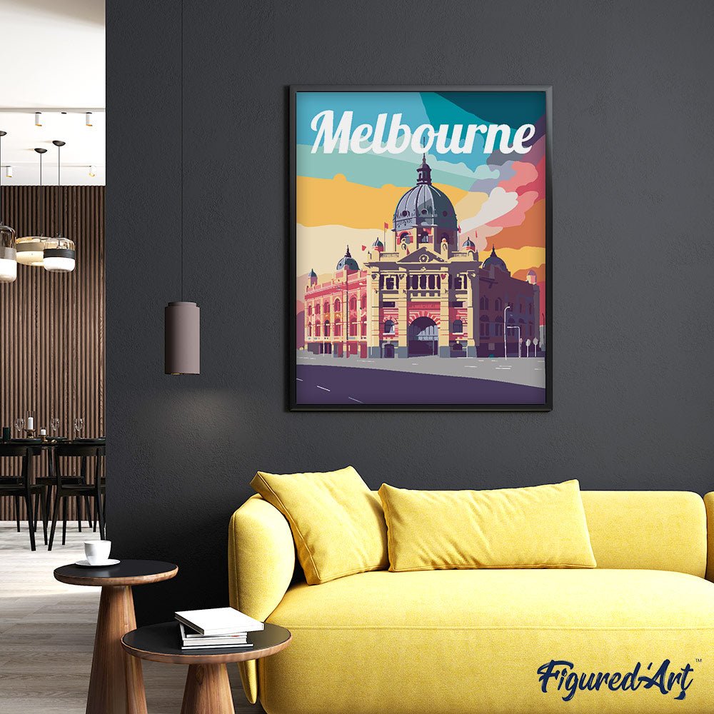Malen nach Zahlen 40x50cm auf Keilrahmen gespannt Figured’Art Reiseposter Melbourne - Kidis Art