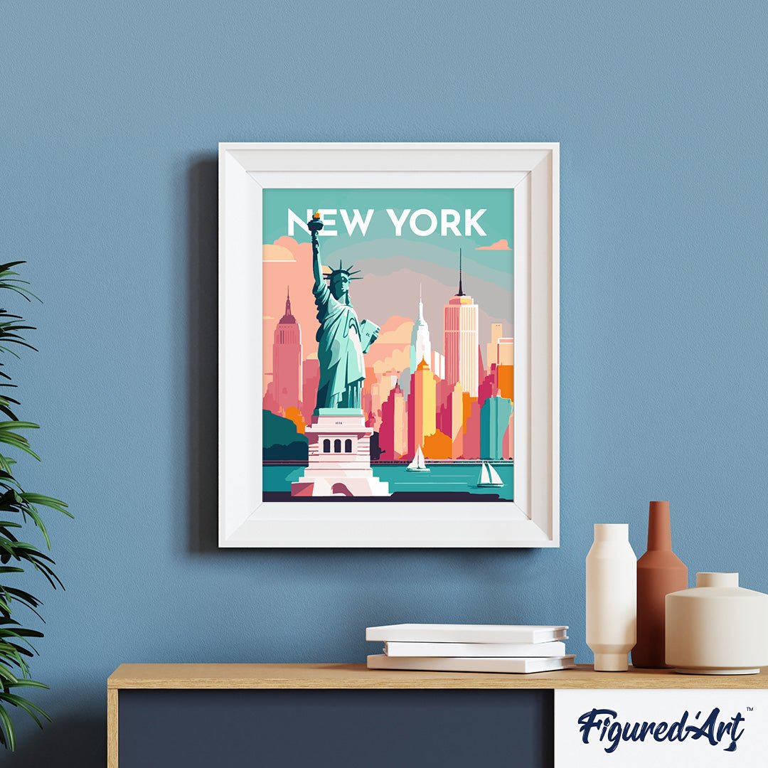 Malen nach Zahlen 40x50cm auf Keilrahmen gespannt Figured’Art Reiseposter New York - Kidis Art
