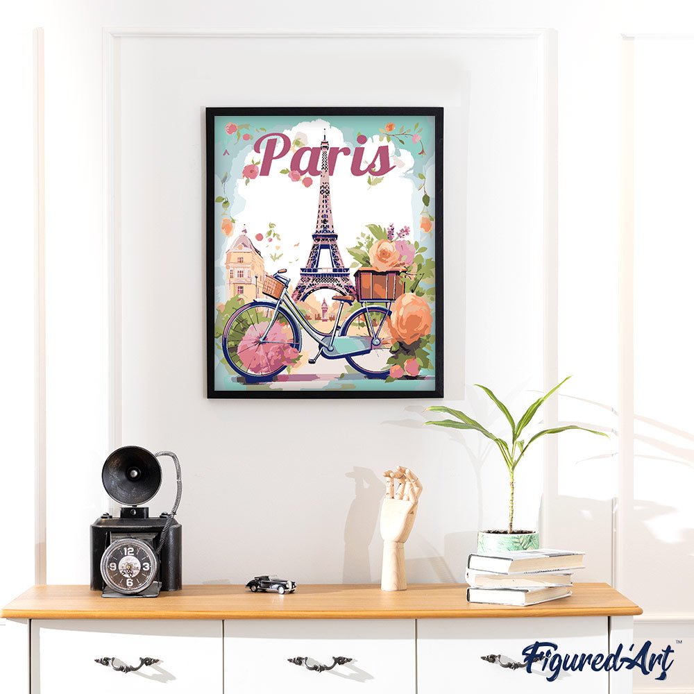 Malen nach Zahlen 40x50cm auf Keilrahmen gespannt Figured’Art Reiseposter Paris in voller Blüte - Kidis Art