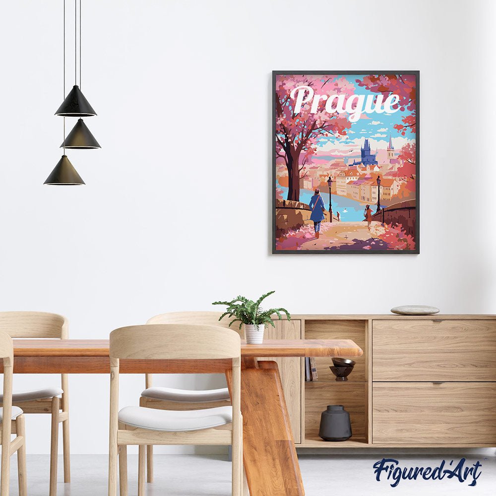 Malen nach Zahlen 40x50cm auf Keilrahmen gespannt Figured’Art Reiseposter Prag in voller Blüte - Kidis Art
