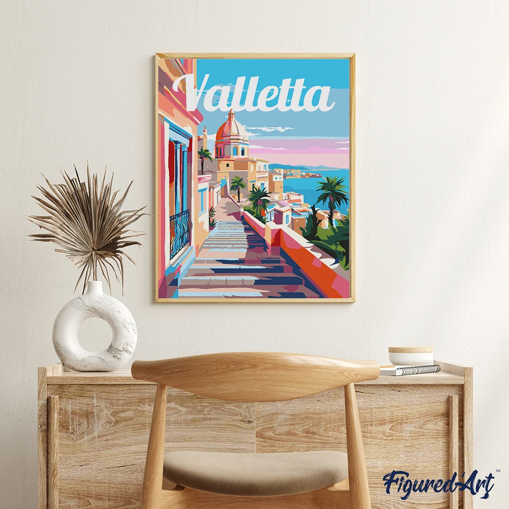 Malen nach Zahlen 40x50cm auf Keilrahmen gespannt Figured’Art Reiseposter Valletta Malta - Kidis Art