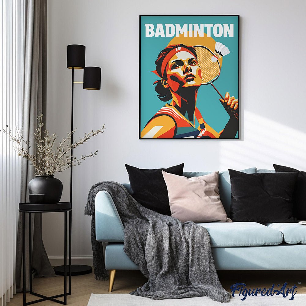 Malen nach Zahlen 40x50cm auf Keilrahmen gespannt Figured’Art Sportposter Badminton - Kidis Art
