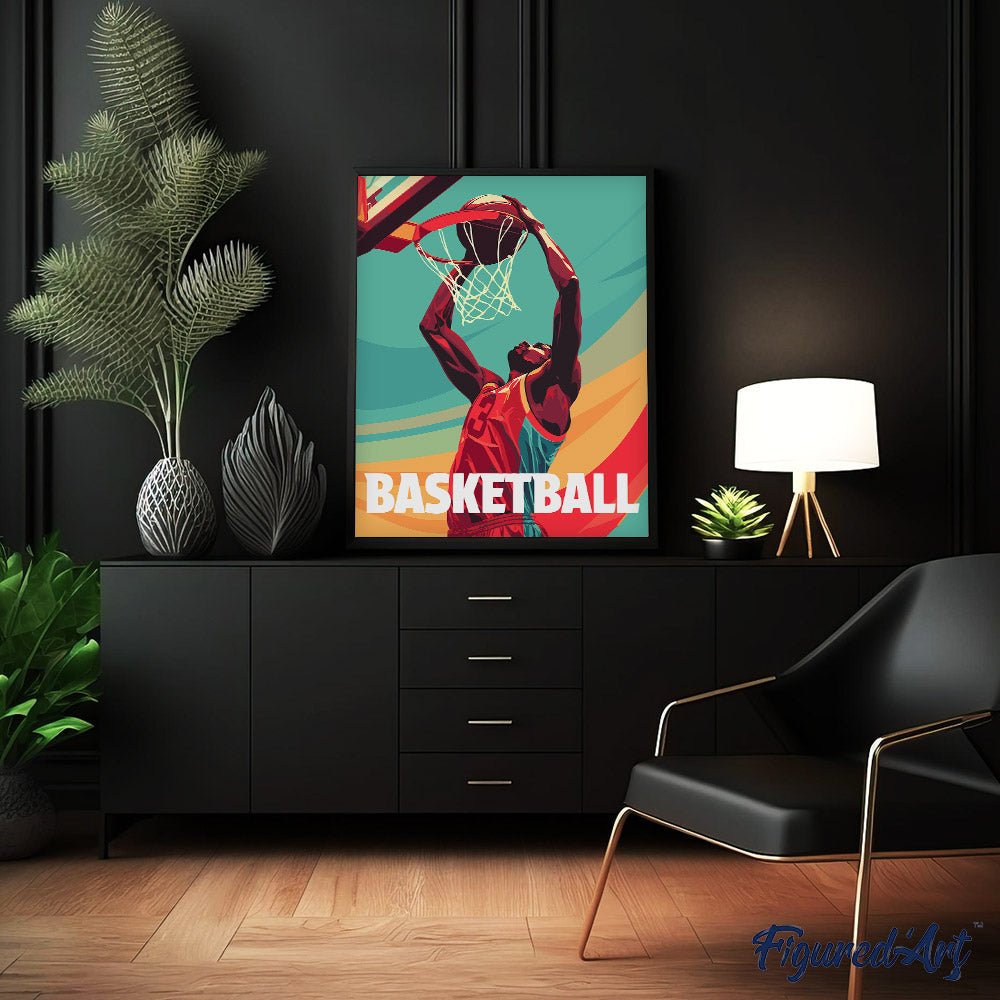 Malen nach Zahlen 40x50cm auf Keilrahmen gespannt Figured’Art Sportposter Basketball - Kidis Art