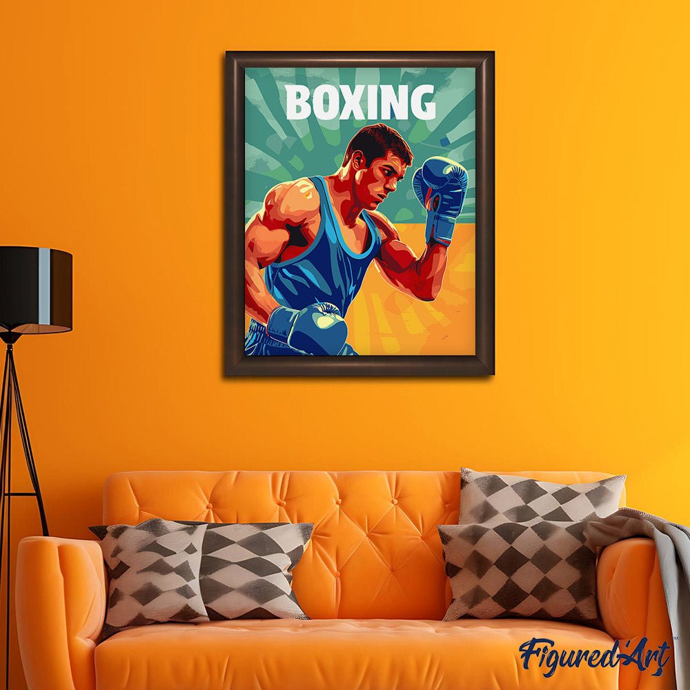 Malen nach Zahlen 40x50cm auf Keilrahmen gespannt Figured’Art Sportposter Boxen - Kidis Art
