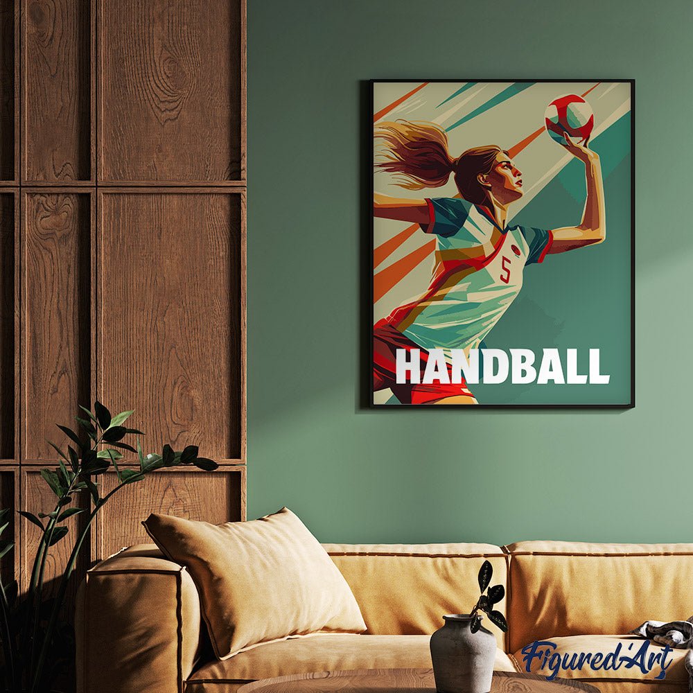 Malen nach Zahlen 40x50cm auf Keilrahmen gespannt Figured’Art Sportposter Handball - Kidis Art