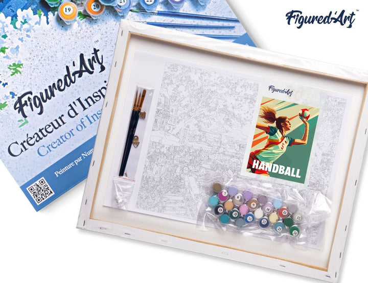 Malen nach Zahlen 40x50cm auf Keilrahmen gespannt Figured’Art Sportposter Handball - Kidis Art