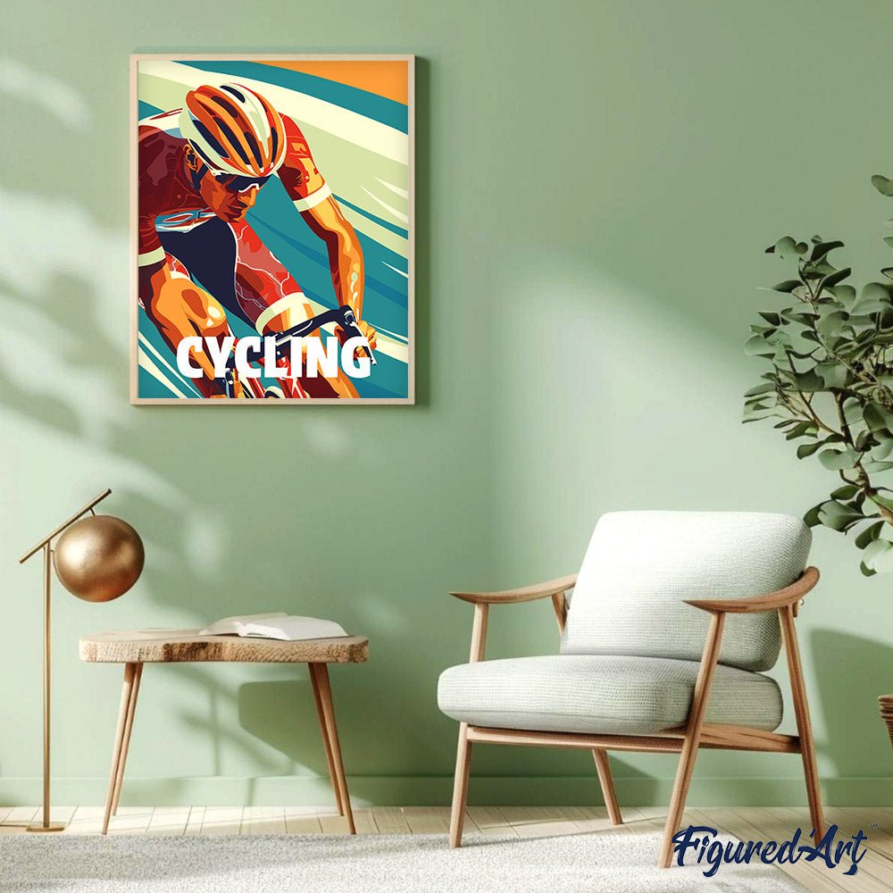 Malen nach Zahlen 40x50cm auf Keilrahmen gespannt Figured’Art Sportposter Radfahren - Kidis Art
