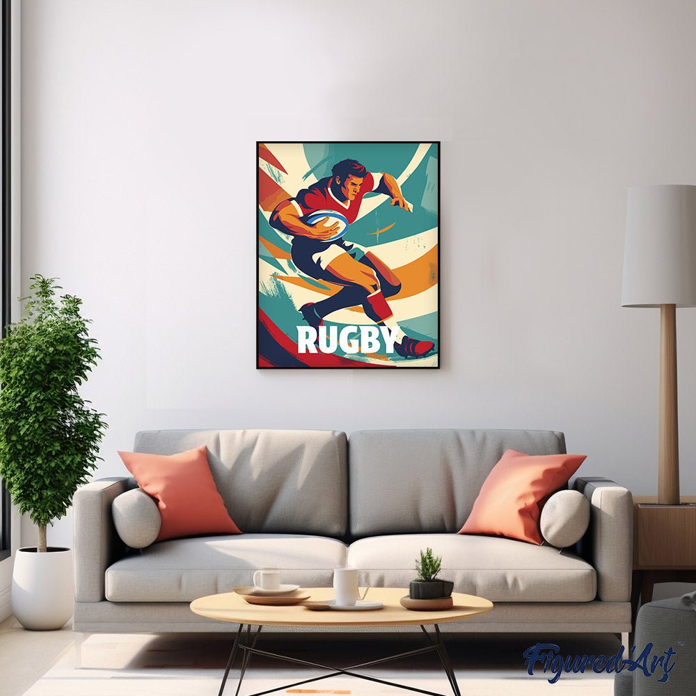 Malen nach Zahlen 40x50cm auf Keilrahmen gespannt Figured’Art Sportposter Rugby - Kidis Art