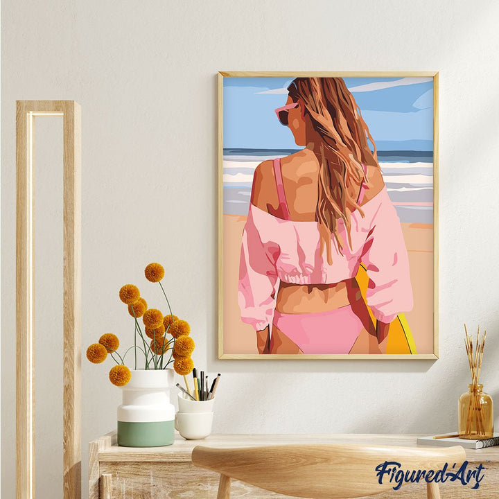 Malen nach Zahlen 40x50cm auf Keilrahmen gespannt Figured’Art Strandtag mit Stil - Kidis Art