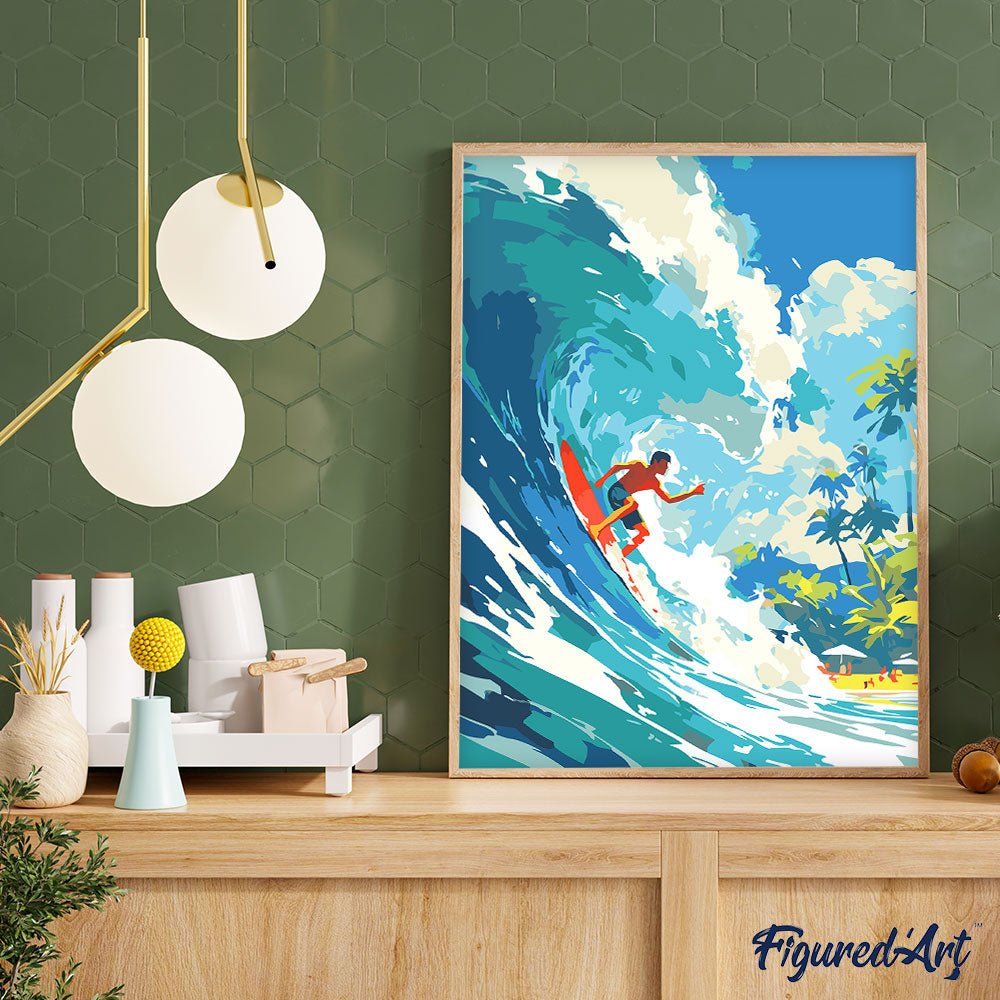 Malen nach Zahlen 40x50cm auf Keilrahmen gespannt Figured’Art Surfen in Hawaii - Kidis Art