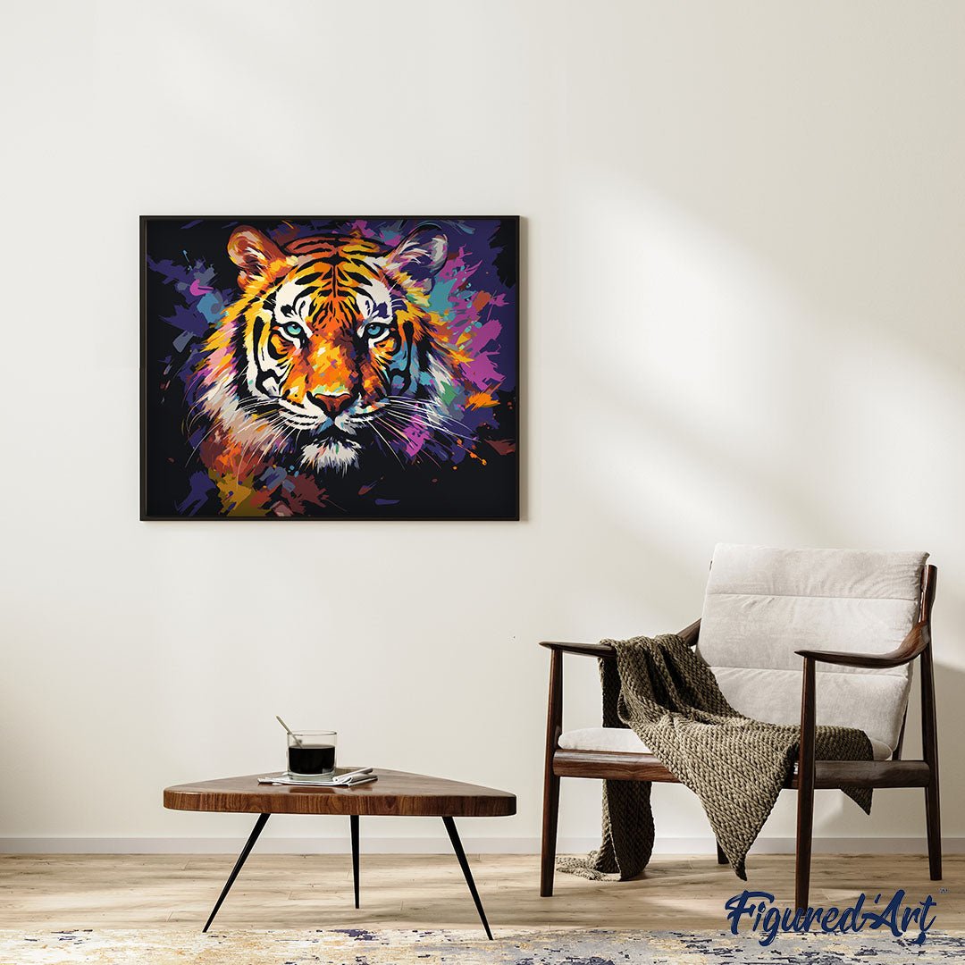 Malen nach Zahlen 40x50cm auf Keilrahmen gespannt Figured’Art Tiger Farbenfroh Abstrakt - Kidis Art