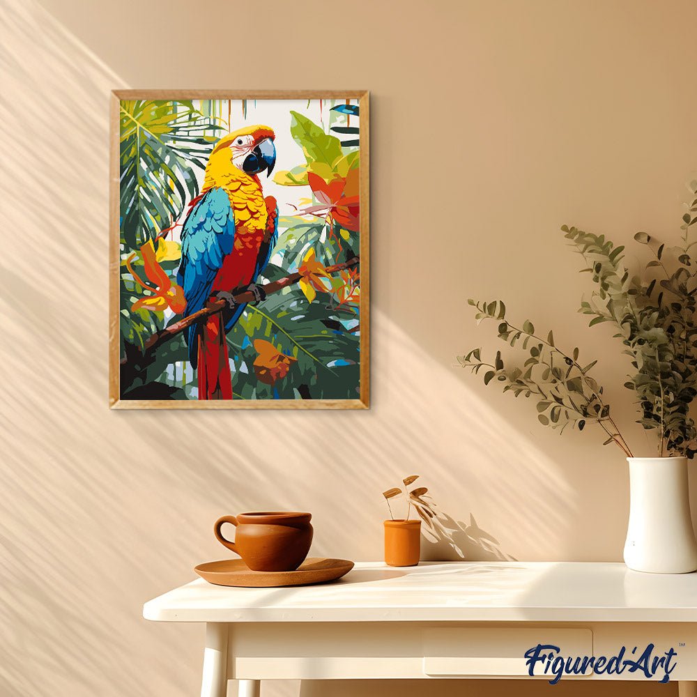Malen nach Zahlen 40x50cm auf Keilrahmen gespannt Figured’Art Tropischer Ara - Kidis Art
