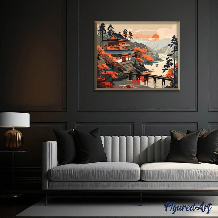 Malen nach Zahlen 40x50cm auf Keilrahmen gespannt Figured’Art Vintage-Blick auf die Pagode - Kidis Art