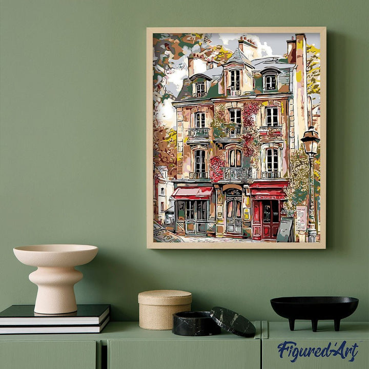 Malen nach Zahlen 40x50cm auf Keilrahmen gespannt Figured’Art Vintage-Fassaden in Paris - Kidis Art