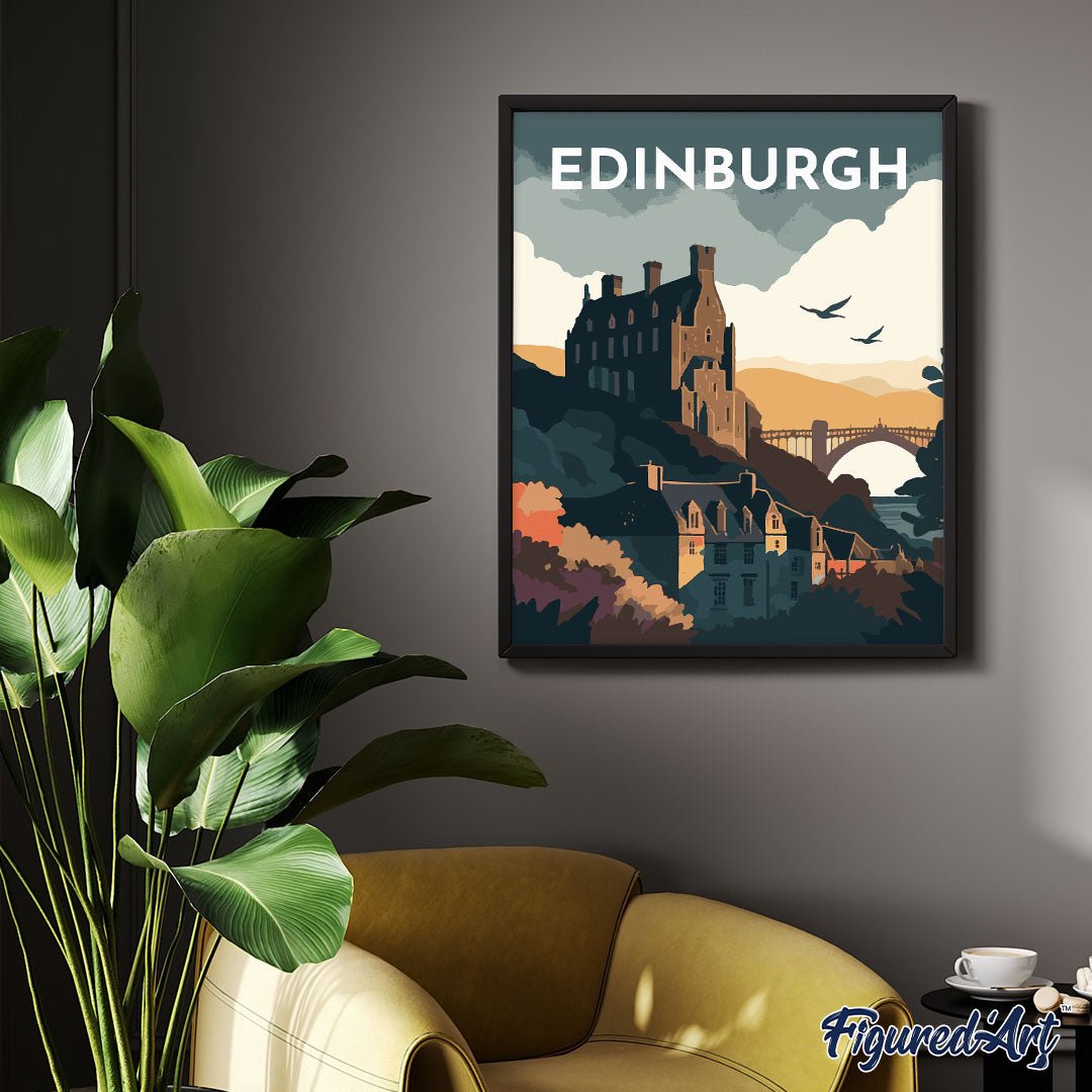 Malen nach Zahlen 40x50cm auf Keilrahmen gespannt Figured’Art Vintage-Poster Edinburgh - Kidis Art