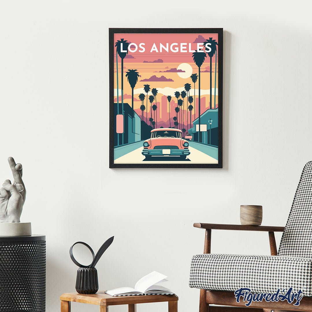 Malen nach Zahlen 40x50cm auf Keilrahmen gespannt Figured’Art Vintage-Poster Los Angeles - Kidis Art