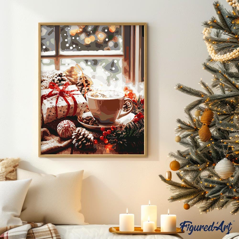 Malen nach Zahlen 40x50cm auf Keilrahmen gespannt Figured’Art Weihnachtskaffeepause - Kidis Art