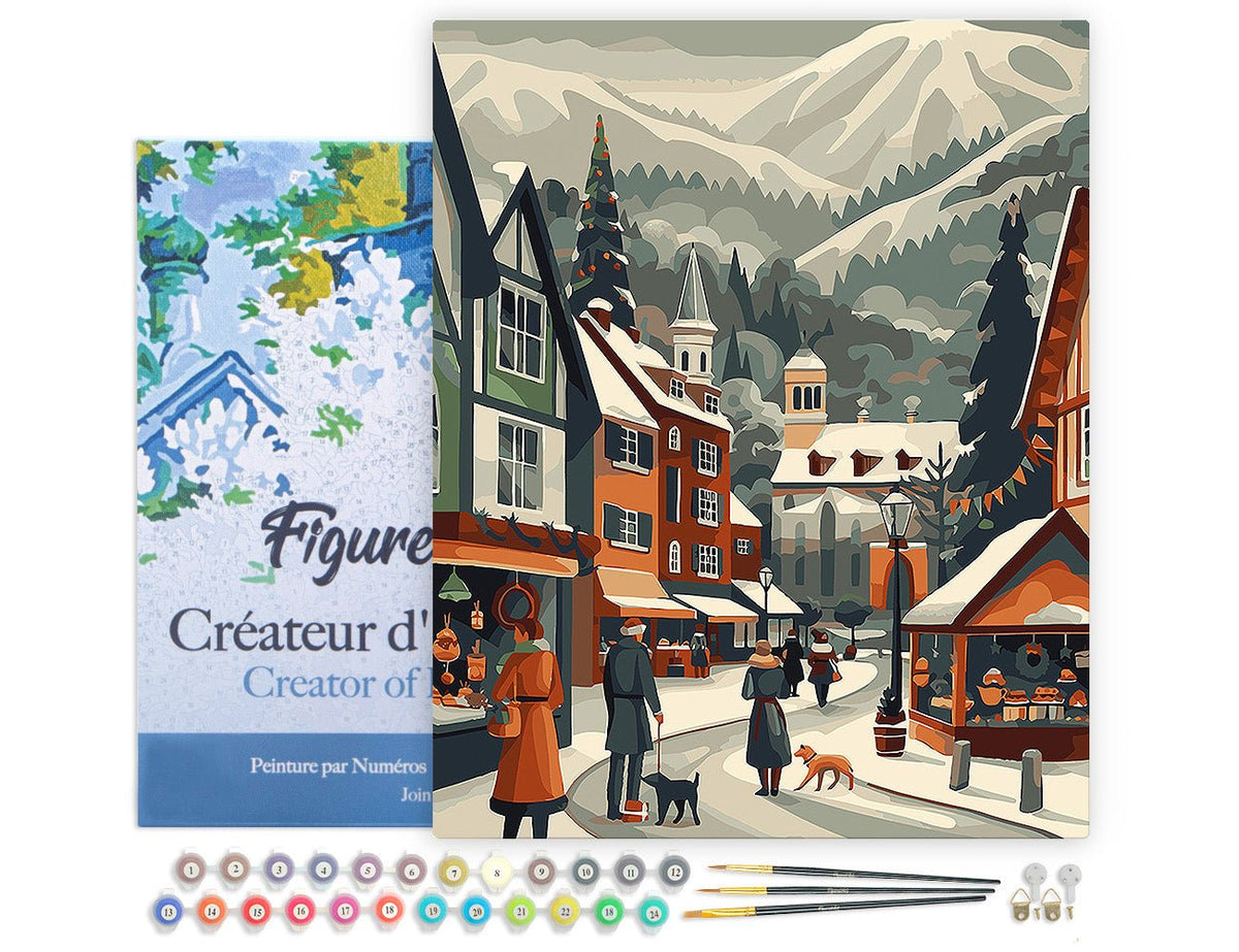 Malen nach Zahlen 40x50cm auf Keilrahmen gespannt Figured’Art Weihnachtsmarkt im Tal - Kidis Art
