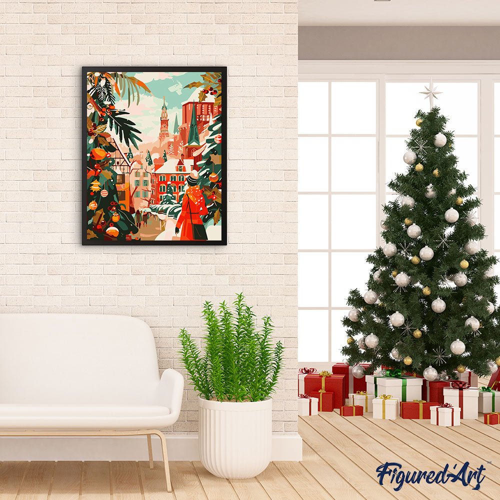 Malen nach Zahlen 40x50cm auf Keilrahmen gespannt Figured’Art Weihnachtsmarktszene - Kidis Art