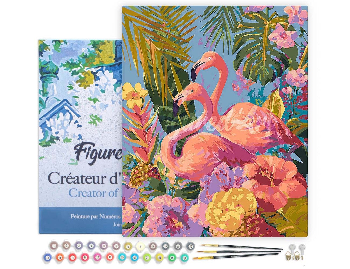 Malen nach Zahlen 40x50cm auf Keilrahmen gespannt Figured’Art Zwillingsflamingos - Kidis Art