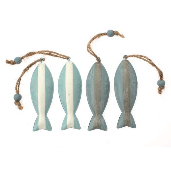Metall Fische, blau 4St 9,5x2,3x1,3cm - Kidis Art