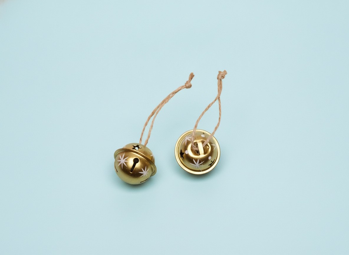 Goldene Metall-Glöckchen mit weißem Sternendruck und Juteschnur zum Aufhängen