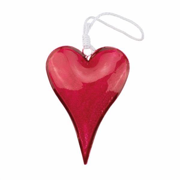 Cuore in metallo rosso con verniciatura lucida e gancio bianco per la floricoltura