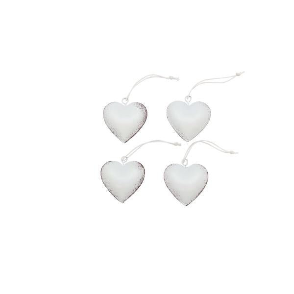 Metallherz weiss, 4St. 4x4x0,8cm, mit Hänger - Kidis Art