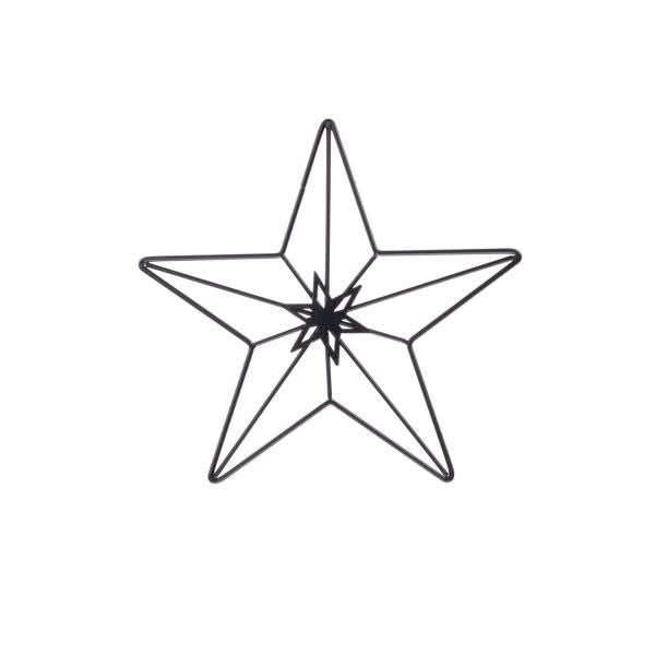 Étoile métallique noire mate à cinq branches, design filigrane en fines barres métalliques