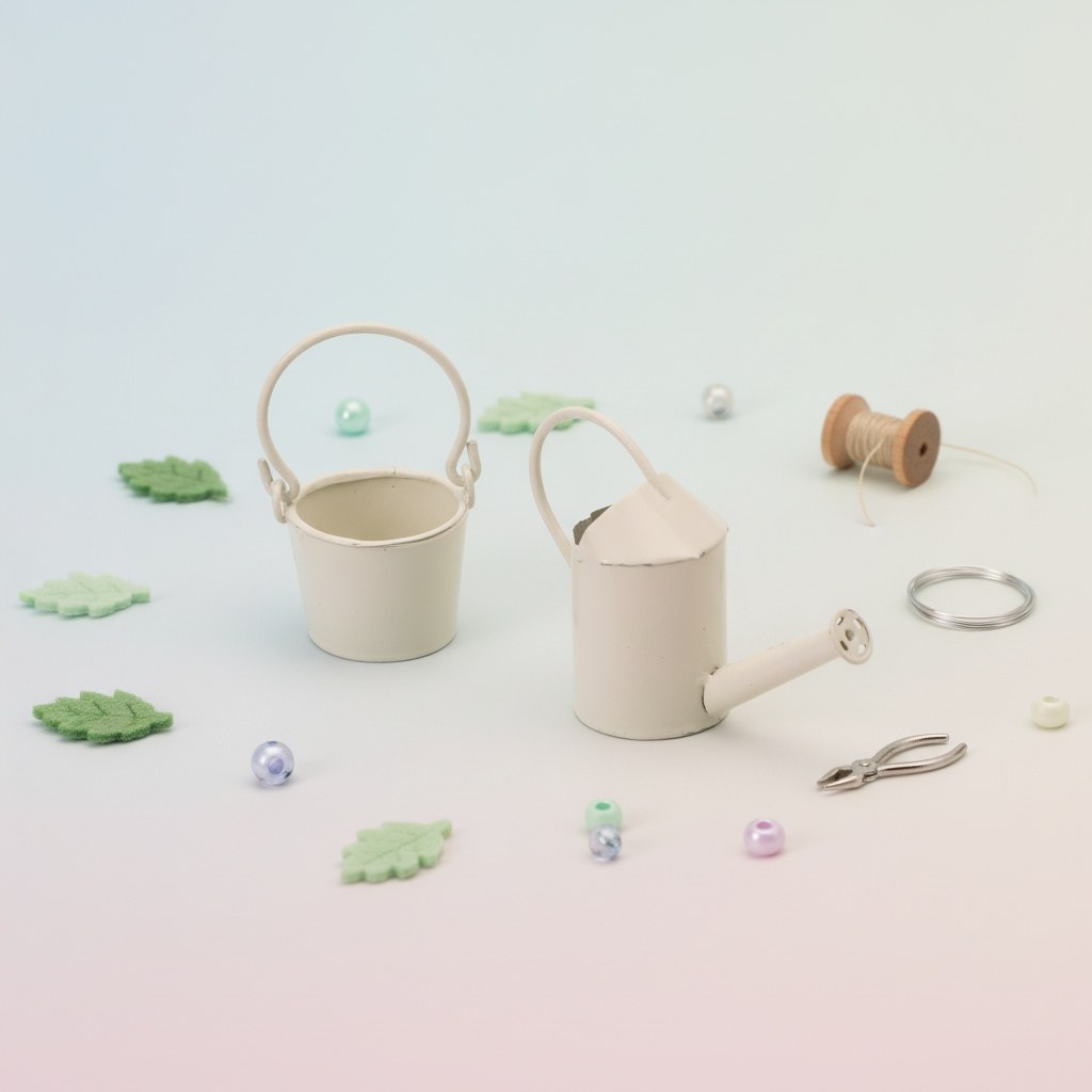Mini-Gardening Giesskanne und Eimer, creme H: 5cm - Kidis Art