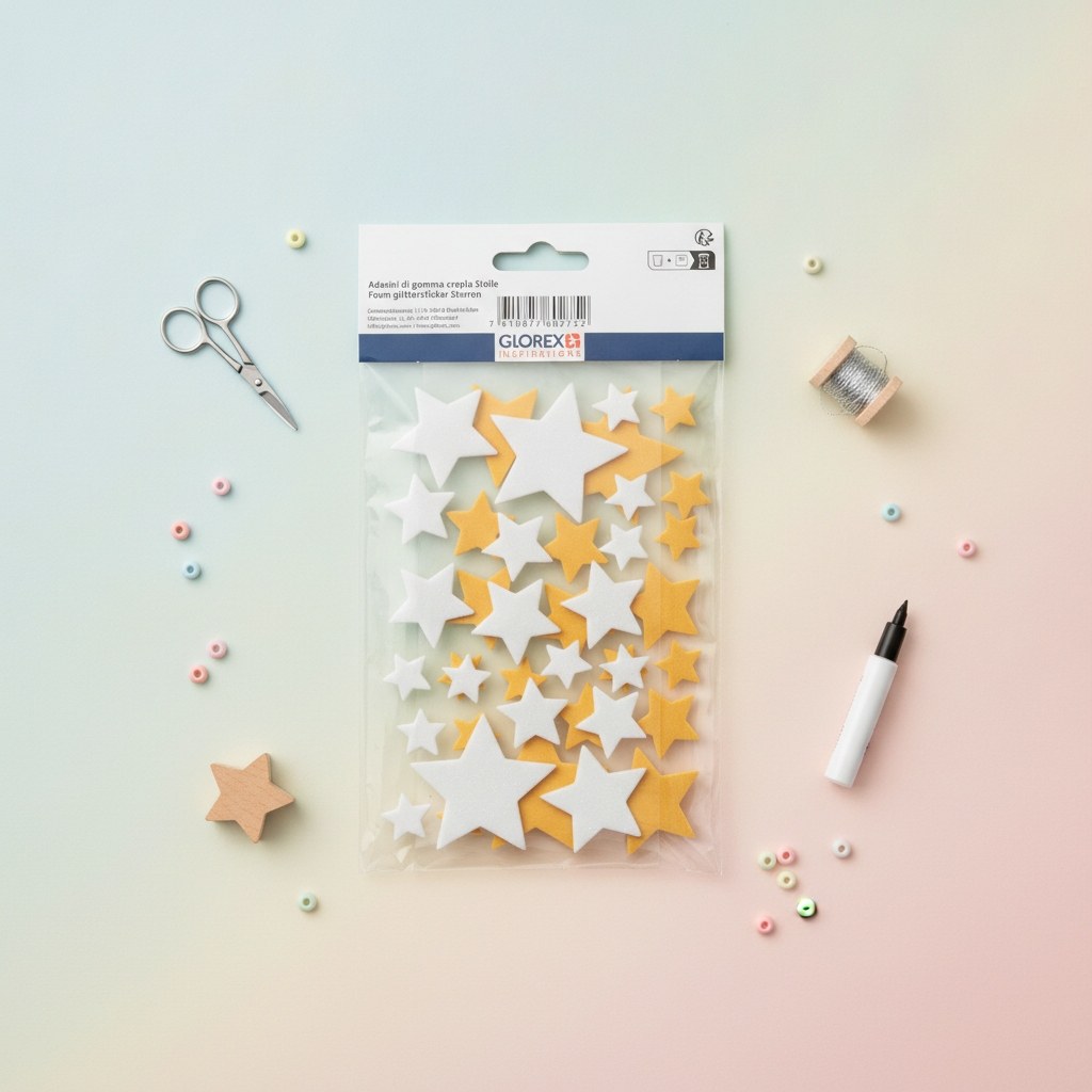 Glorex Moosgummi Glitter-Sticker Sterne gold/silber sortiert, selbstklebend für Scrapbooking